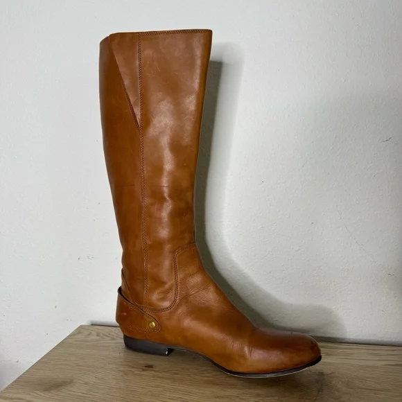 Clarks Charlie Cognac Leather Tall Riding Boots Womens Size 9.5 M Equestrian Zip - Picture 3 of 15